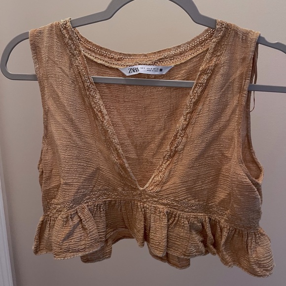 Small Golden Yellow Zara Cropped Tank Top - Picture 2 of 5